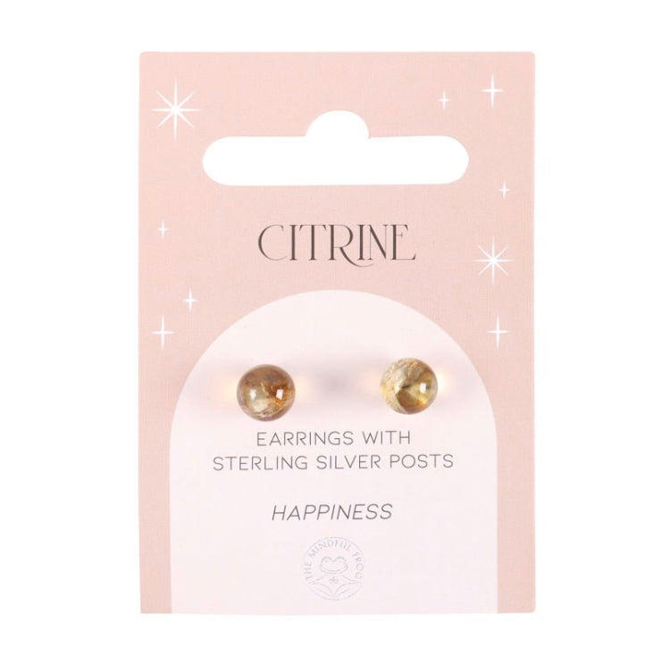 Citrine stud earrings, writing reads earrings with sterling silver posts - happiness