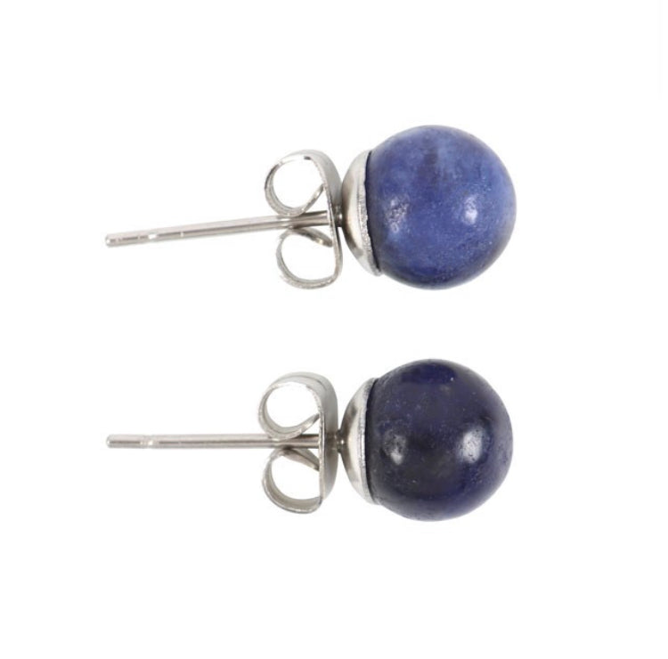 Close up photo of sodalite crystal earrings
